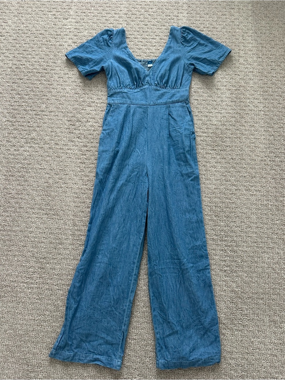 Old Navy Blue Short-Sleeve V-Neck Wide-Leg Jumpsuit